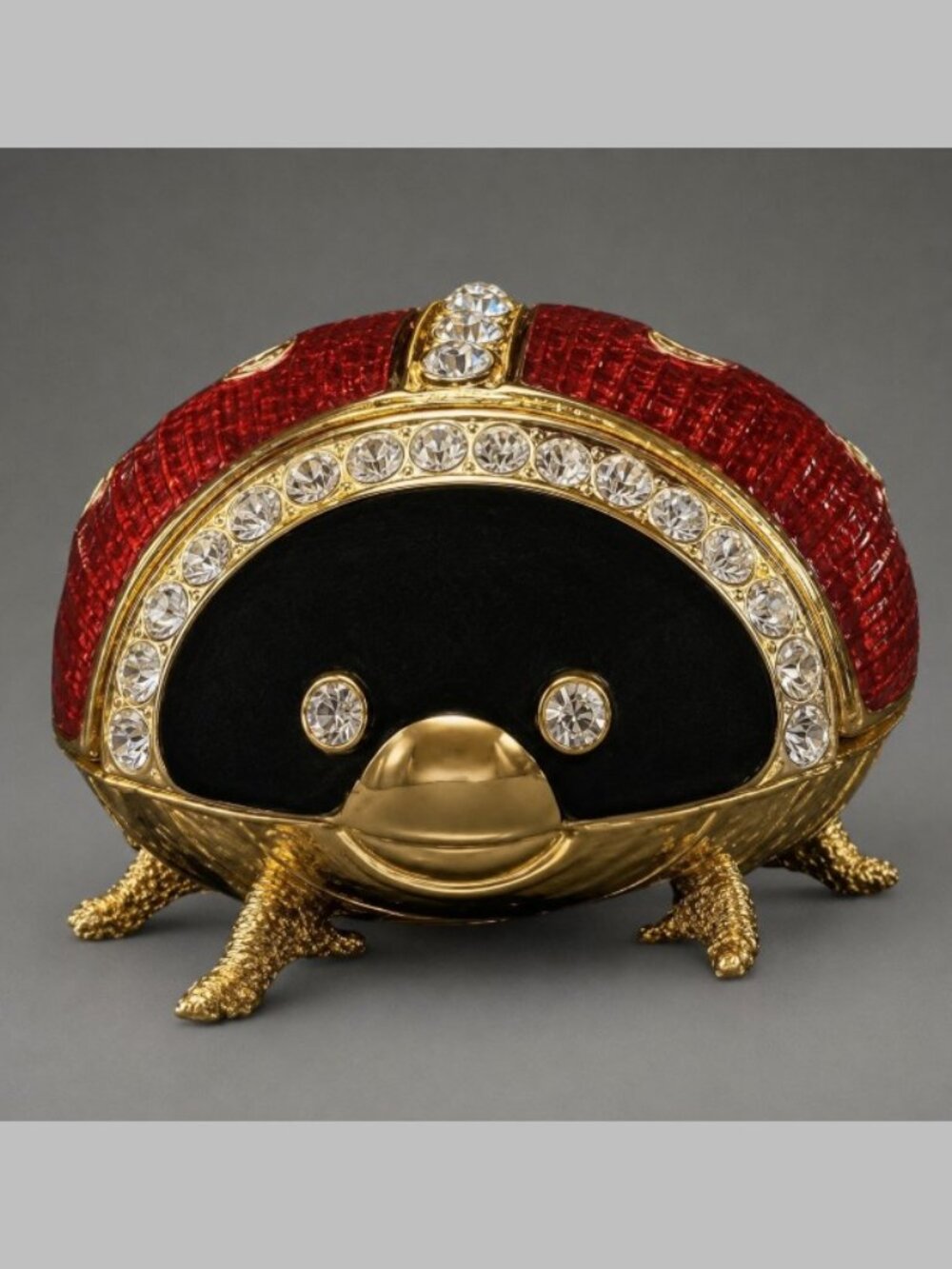 Enamel Ladybug Trinket Box Pendant Necklace Gold Tone Magnetic Jewelry Set